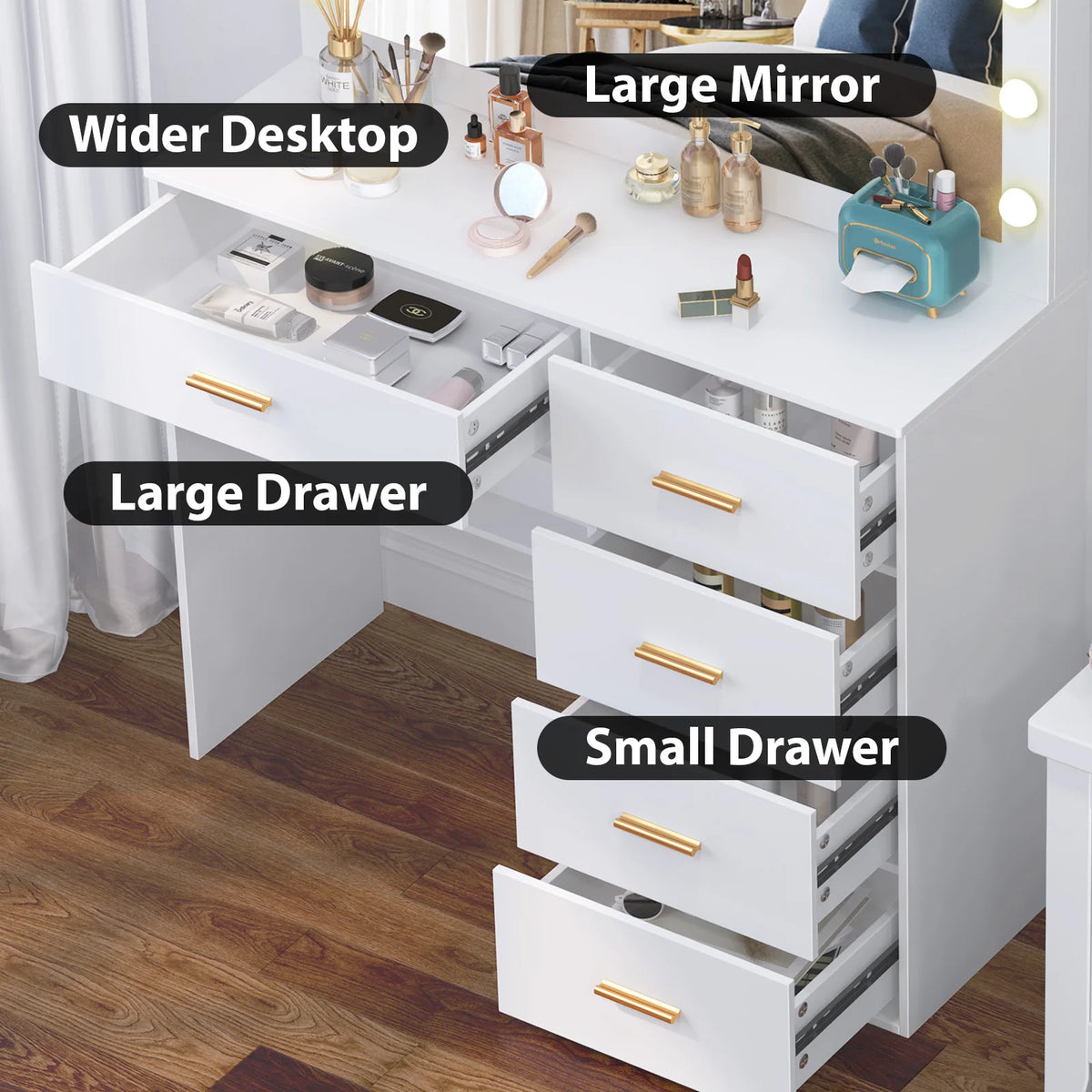 White Dressing Table with Large Hollywood Mirror 11 LED Bulbs Makeup Desk Vanity