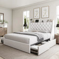 Full Bed Frame With 4 Storage Drawers, Huge Upholstered Wingback Headboard, Fast Charging Station, No Box Spring, Customized