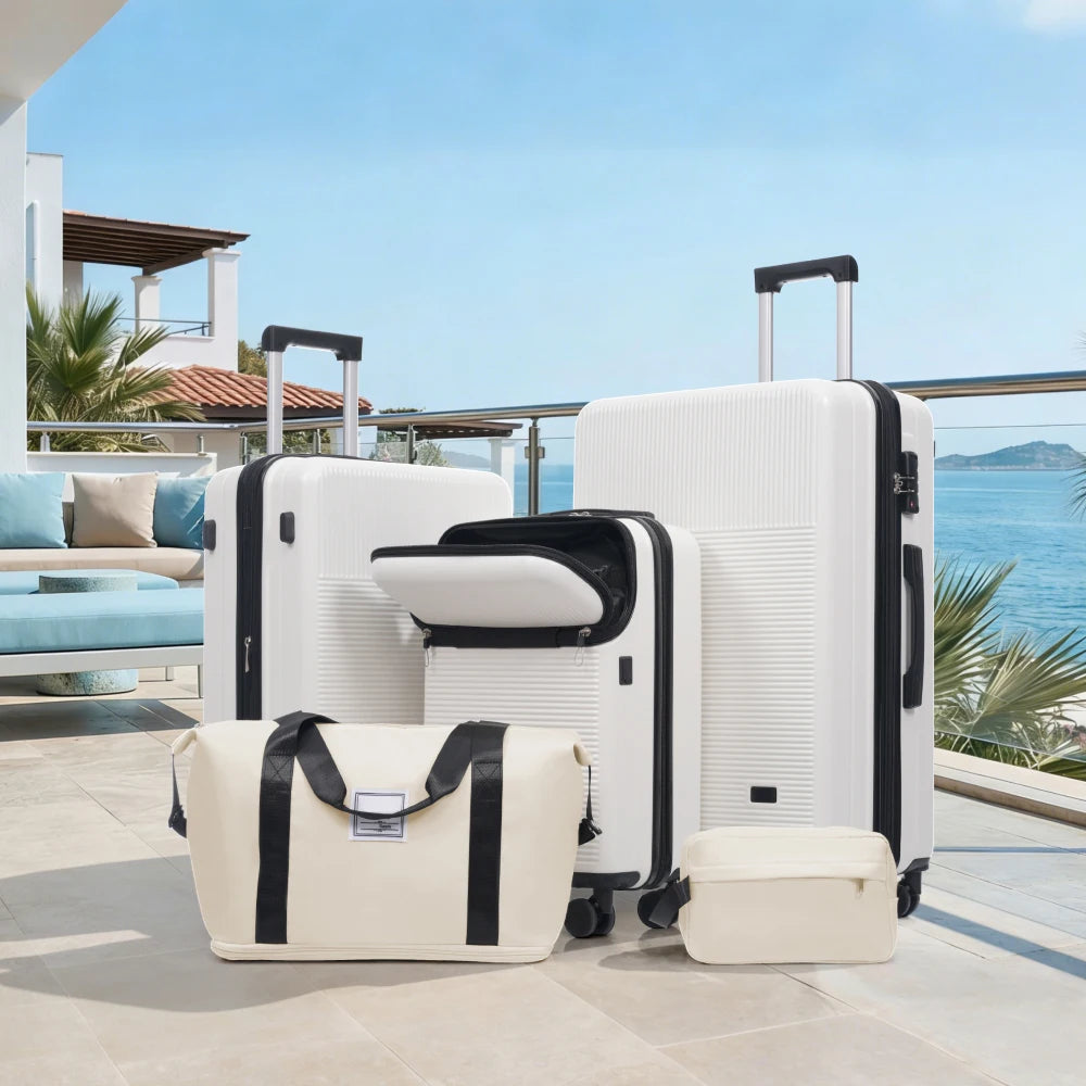 Lightweight 5PCS Hardside Luggage Set Half Opening Carry-on Suitcase Double Spinner Wheels USB TSA Lock Travel