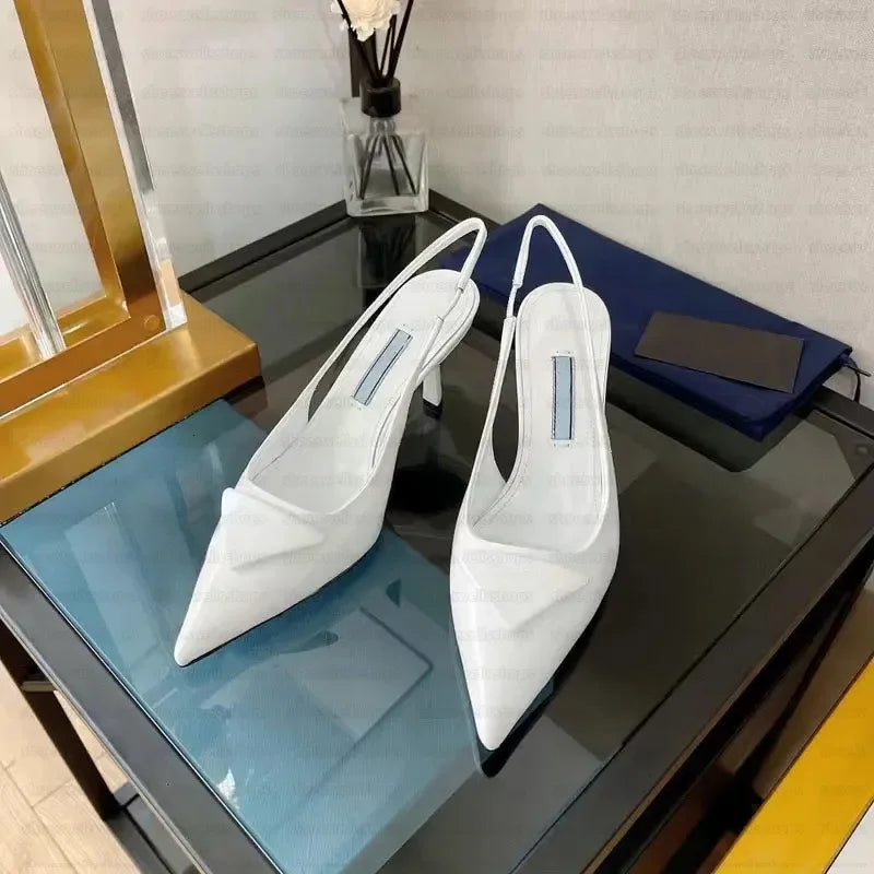 shoe designer woman heel slingbacks high heels loafers womens Sandals ballet flat Dress Shoes 7.5CM heels Black Brushed leather