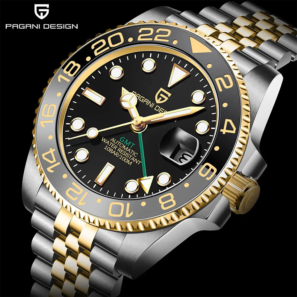 PAGANI DESIGN Gift Men's Watch GMT 40mm Mechanical Watch Top Brand Stainless Steel Waterproof Business Automatic Watches for Men