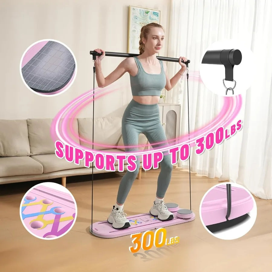 Pilates Board Foldable Reformer Training Set 6in1 Versatile Kit with AutoRebound Ab Roller Home Core Workout Equipment Tone You