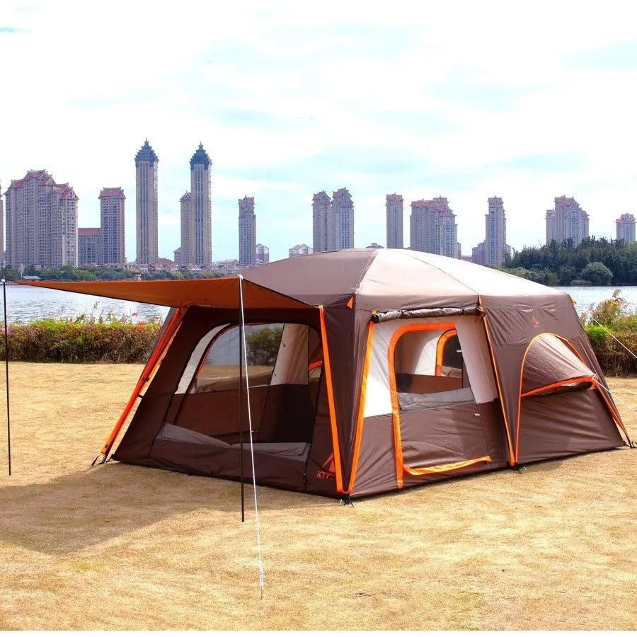 Extra Large Tent 6101214 Person StyleB Family Cabin Tents with 2 Rooms 3 Doors and 3 Windows Featuring Mesh Panels Straight Wal