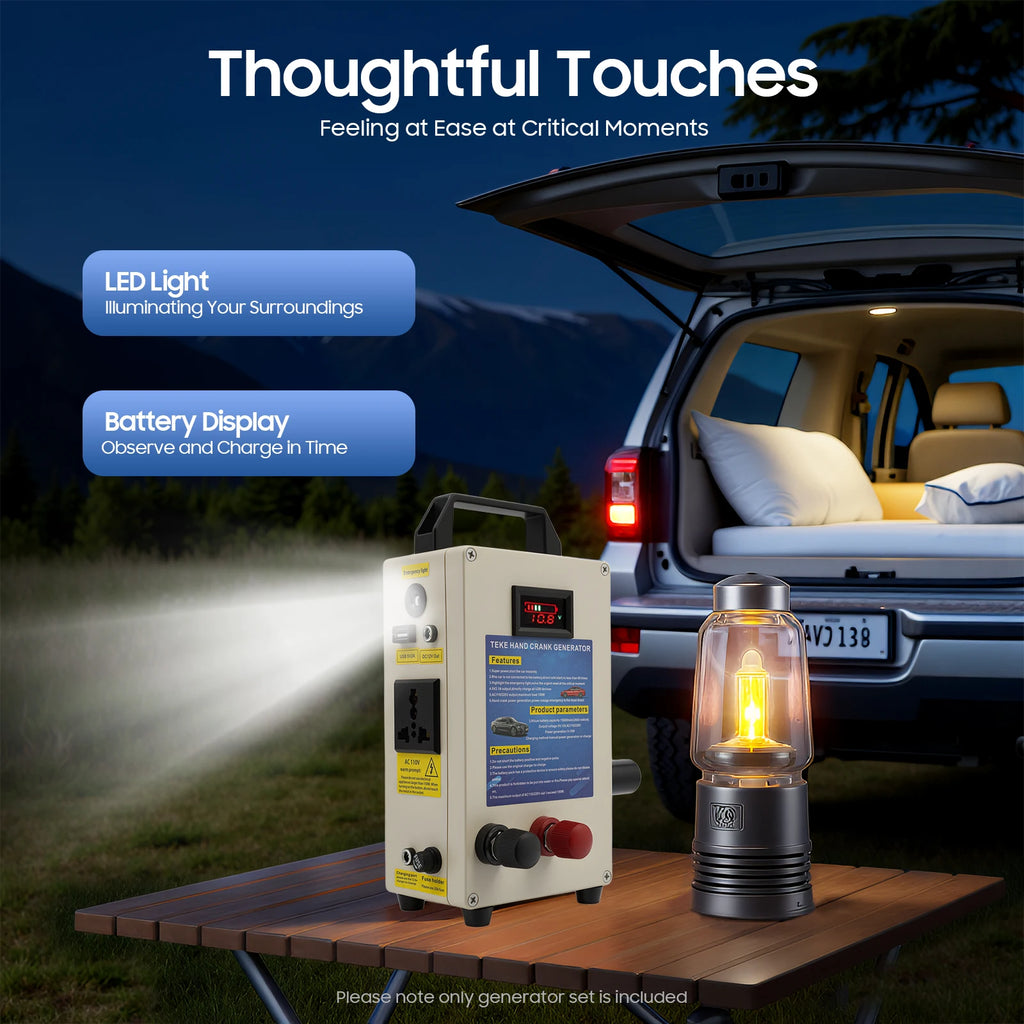 HG-15600 Hand Crank Generator 15600mAh Portable Power Bank w/ AC Outlet, Solar for Outdoor Emergency & Car Jump Start