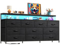 55" Wide Smart Dresser with LED Lights & Power Outlets – 10 Fabric-Drawer Storage & Metal Frame for Bedroom Organization