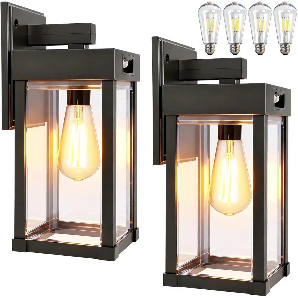 Wall Lights Outdoor, Sconce Lantern with 3 Lighting Modes & Motion Sensor, Porch Light Fixture Outside Waterproof with Clear Pan