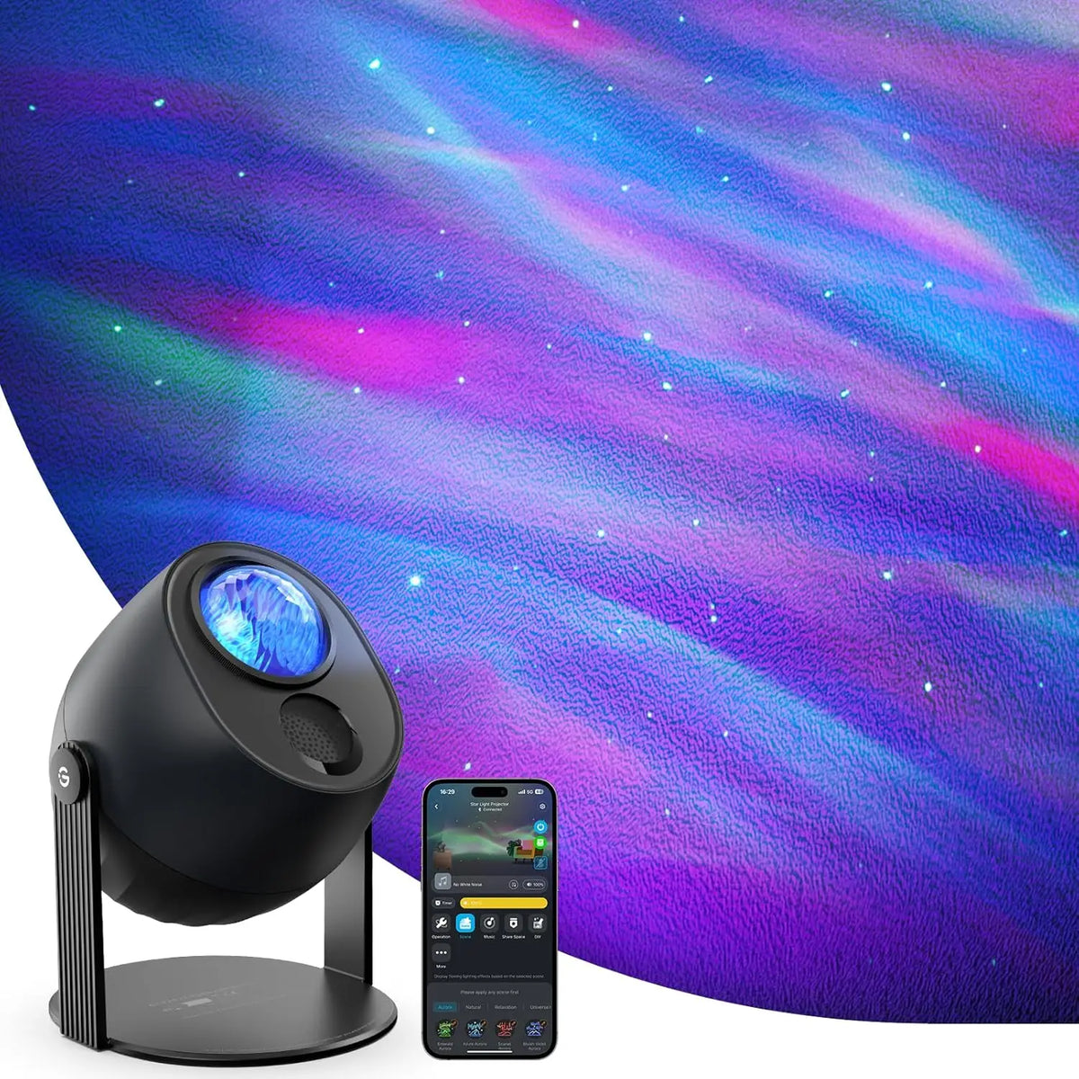 Smart Aurora Projector with 52 Scenes, White Noise, Alexa & Google Control for Bedroom Lighting