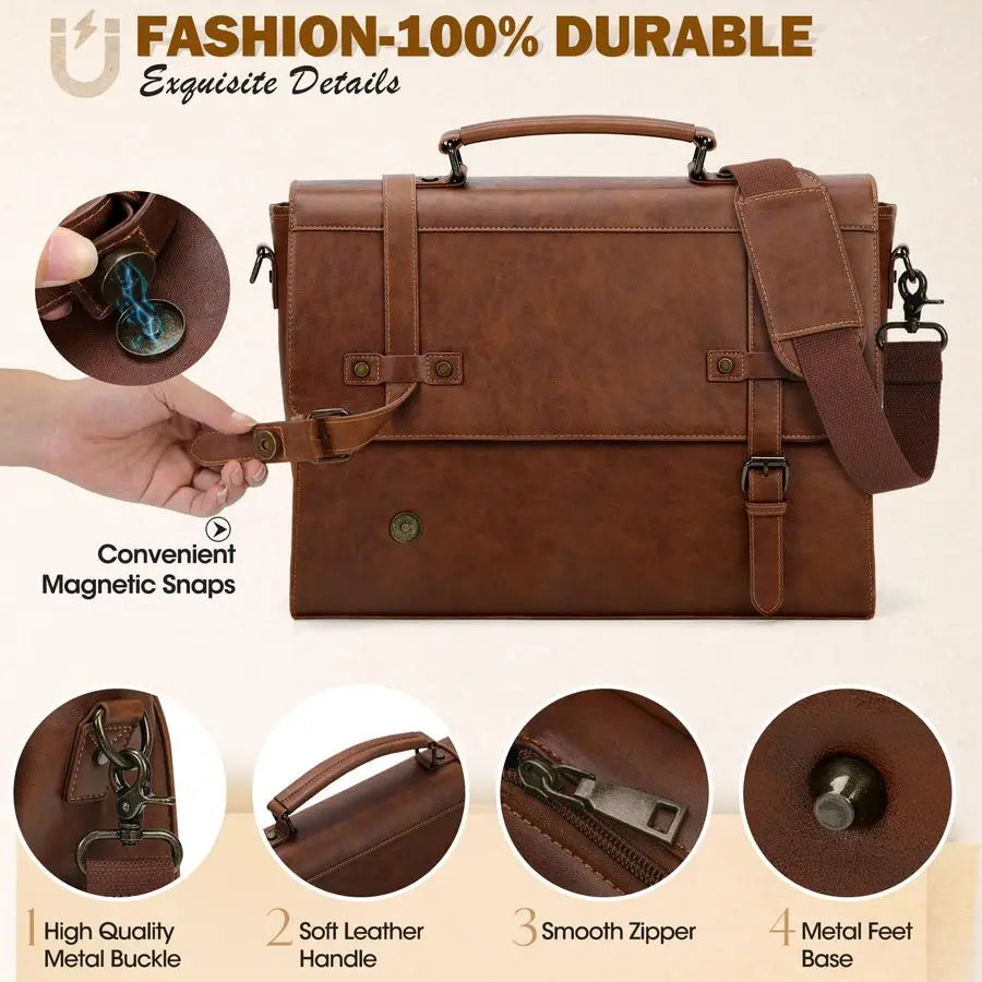 Mens Messenger Bag 17 Inch Waterproof Vintage Leather Laptop Briefcase Large Laptop Bag Satchel Bag Computer Shoulder Bag for Of
