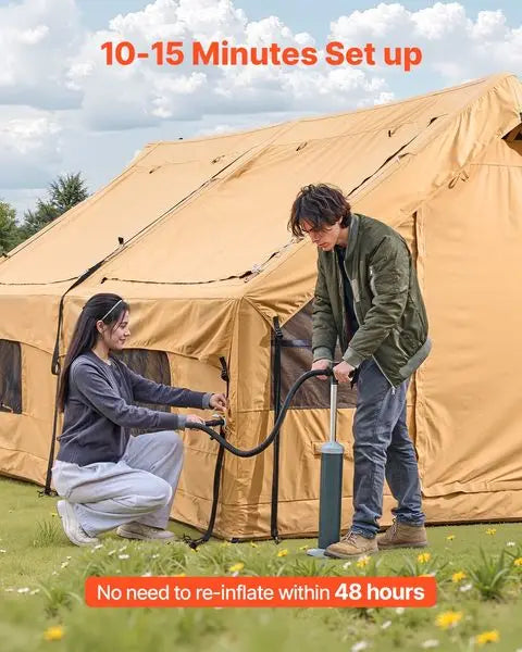 Luxury Inflatable Camping Tent 5-8 Person Easy Setup Blow Up Tent Waterproof Outdoor Family Glamping Tent with Hand Pump