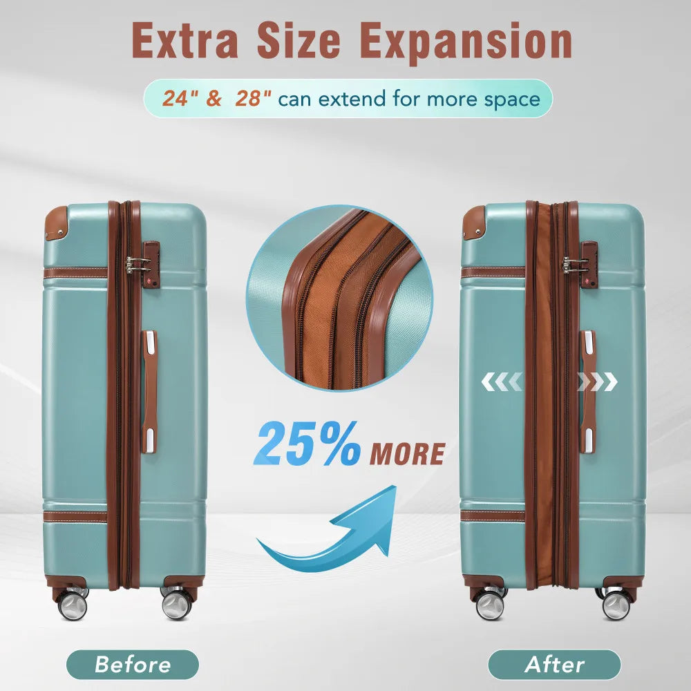20/24/28 Inch 4PCS Hardshell Luggage Set with Cosmetic Bag Lightweight Spinner Wheels TSA Lock Travel Luggage