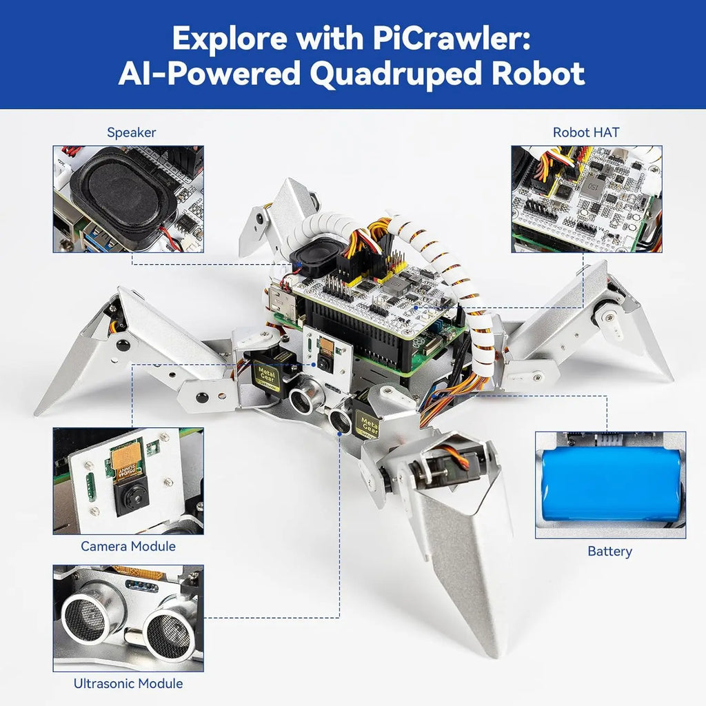 AI Robot Kit for Raspberry Pi with Voice Control, Video Recognition, App & FPV Camera, Python/Scratch Coding (RPi Not Included)
