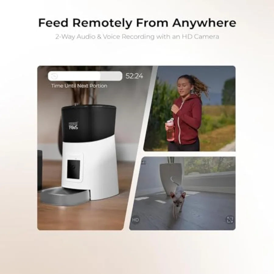Smart HD Automatic Pet Feeder 6L Dry Food Ccity 1080p Camera 2-Way Audio Scheduled Meals Backup Power Easy to Clean Anti-Jam De