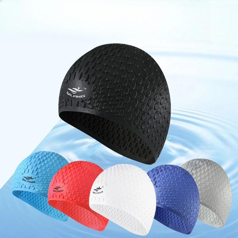 Silicone swimming cap Waterproof water drop-shaped granular head cap Adult men's and women's ear protection swimming cap