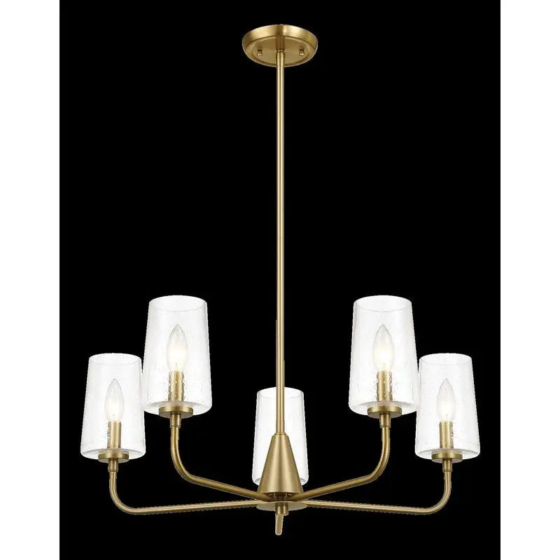 Satin Brass Dazzle Five-Light Chandelier with Clear Seeded Glass