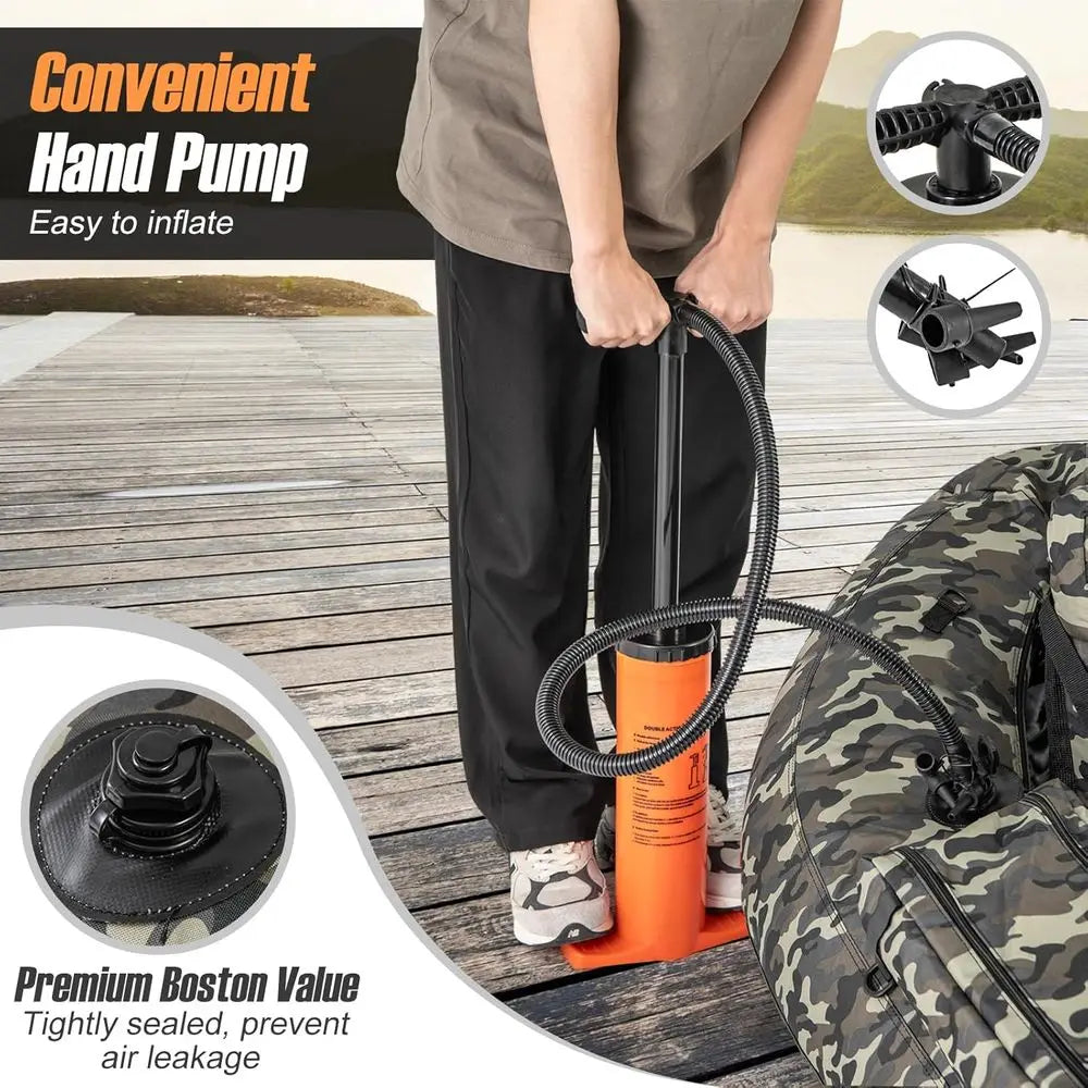 Inflatable Belly Boat with Fish Ruler, Fishing Rod Holder, Pump, Storage Bag, Flippers & Adjustable Straps, Portable Backpack Fl