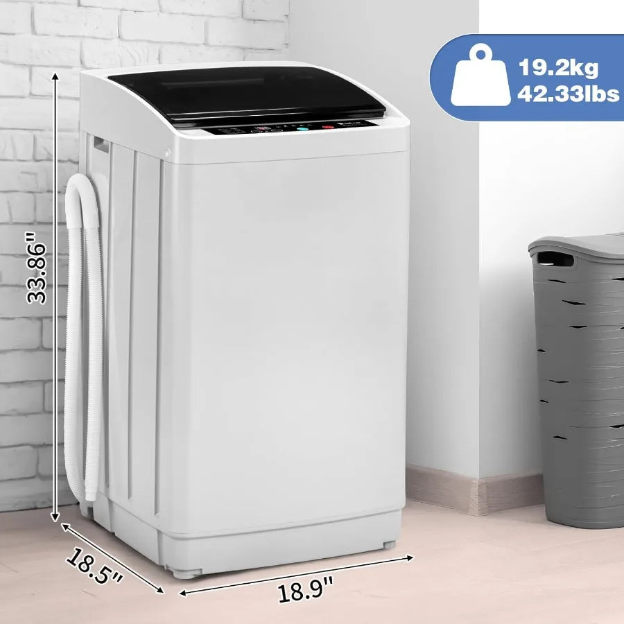Full Automatic Washing Machine 17.8Lbs Top Load Portable Washer with Drain Pump 8 Wash Programs 5 Water Levels 2 in 1 Washer an