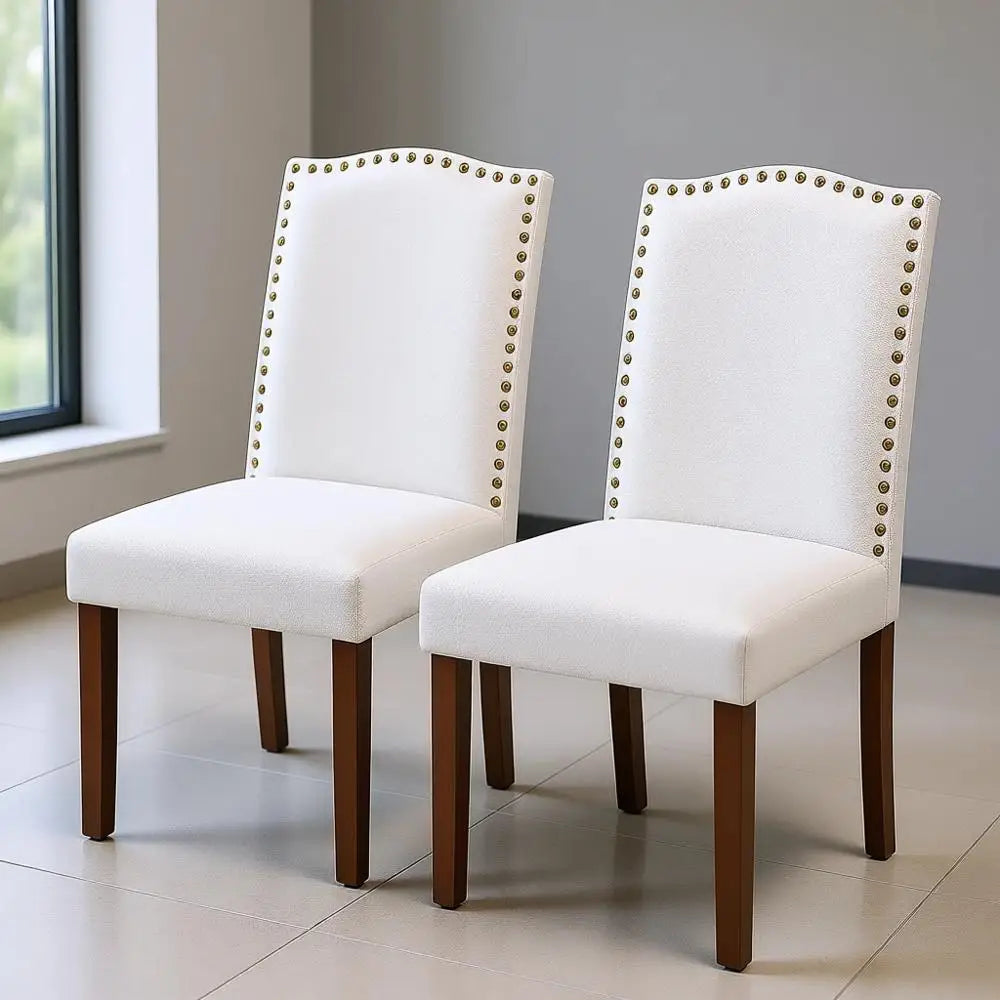 2-Piece PU Dining Chairs with Wooden Legs and Padded Seats, Light Grey for Kitchen, Dining, Living Room, Restaurant Use
