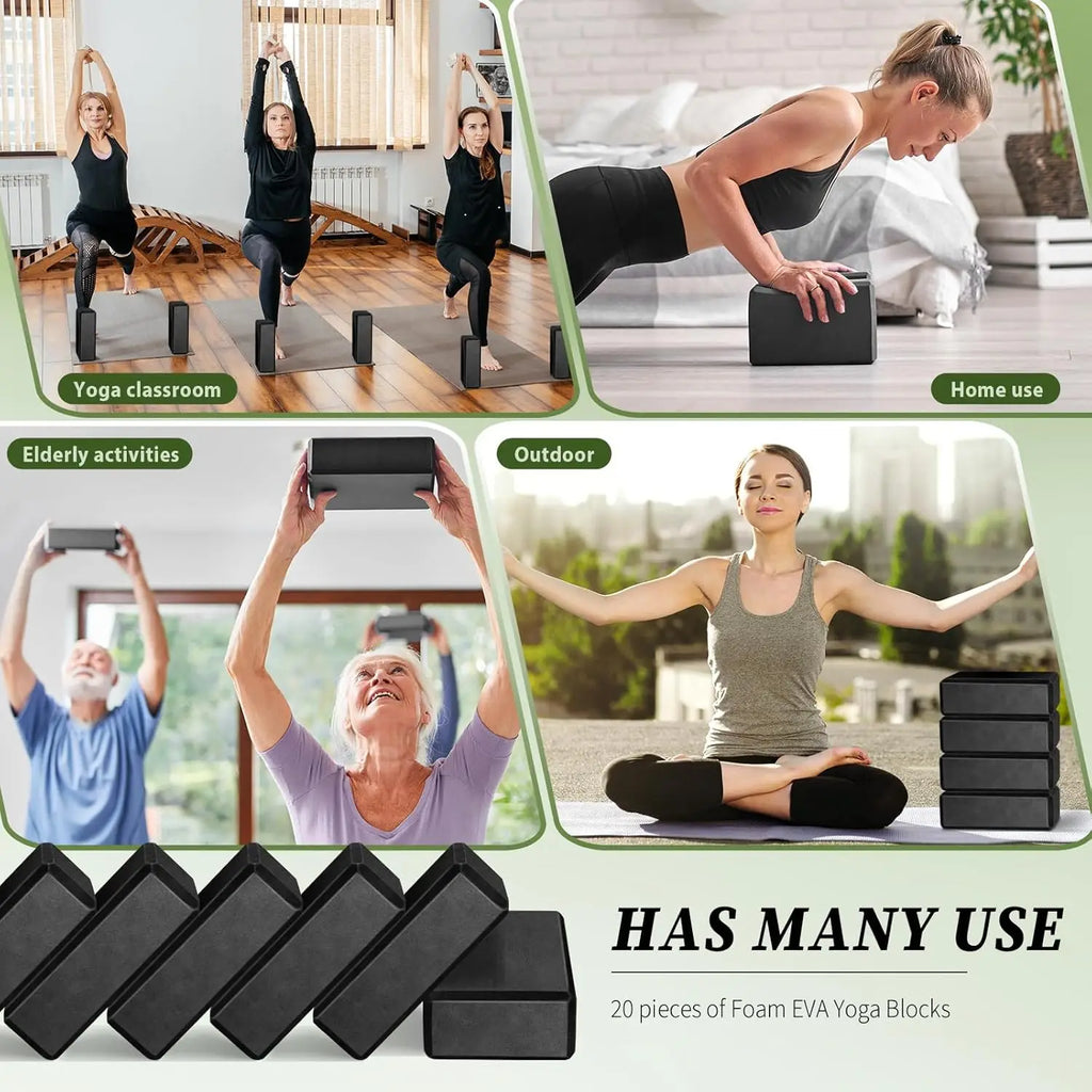 High Density EVA Foam Yoga Blocks for Yoga, Pilates and Meditation - Black, Lightweight and Non Slip