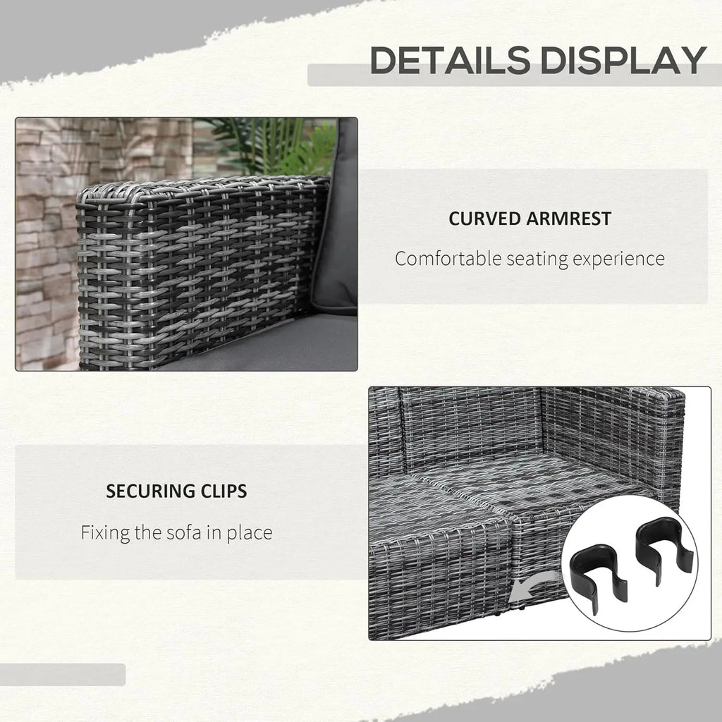 2 Piece Patio Corner Sofa Set Outdoor PE Rattan Curved Armrest Padded Cushion Balcony Garden Lawn Gray, Customized