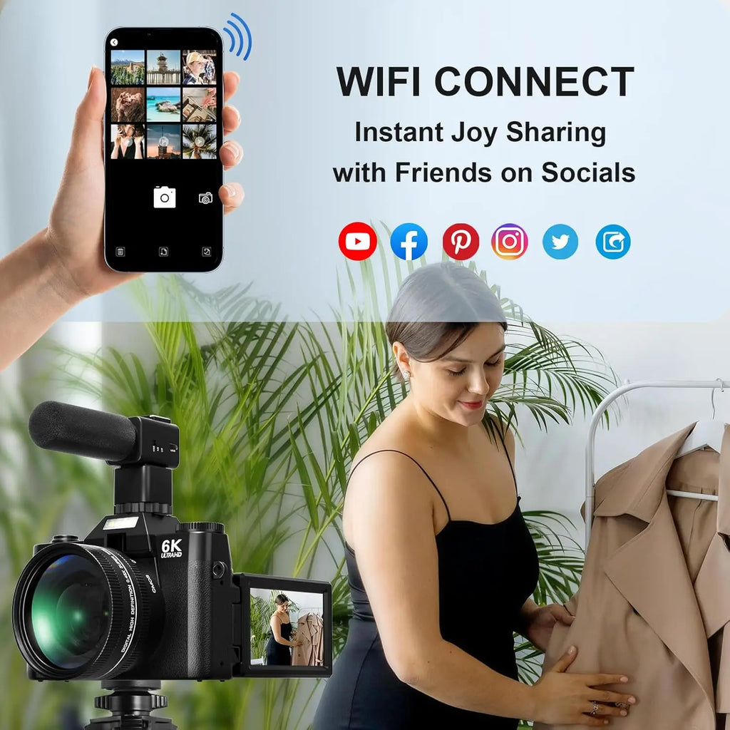 6K 64MP Flip Screen Digital Camera with Dual Lens, Microphone, 64GB Card for Photography Vlogging YouTube Travel Beginners