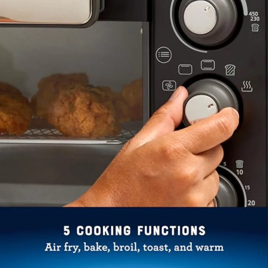 Compact Air Fryer Oven Toaster Oven Countertop Oven Stainless Steel Silver 3-in-1 Multi-functional Cooking with Rapid Air Circu