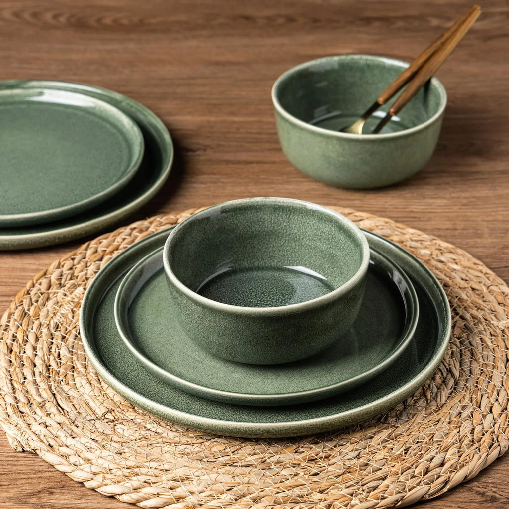Ceramic Tableware SetCeramic Dinnerware Set for 4 Round Reactive Glaze Plates and Bowls Modern Style Perfect for Everyday Use