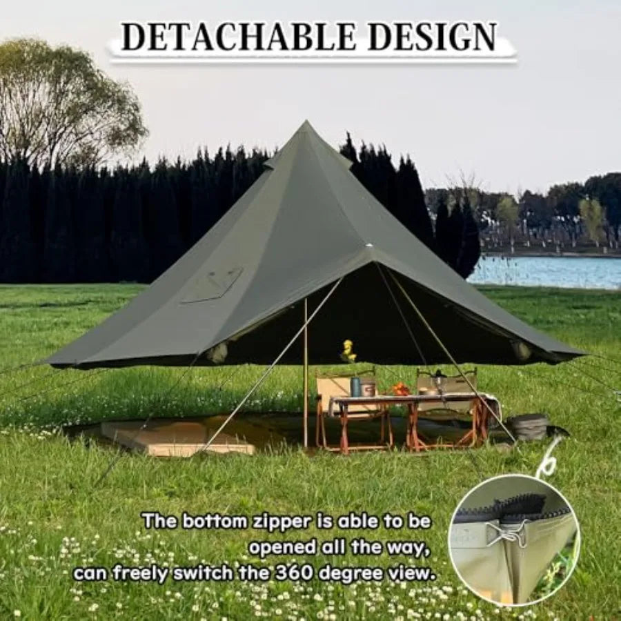 TOMOUNT Canvas Tent Bell Tent Yurt with Stove Jack Zipped Removable Floor for Glamping Truck Car Camping