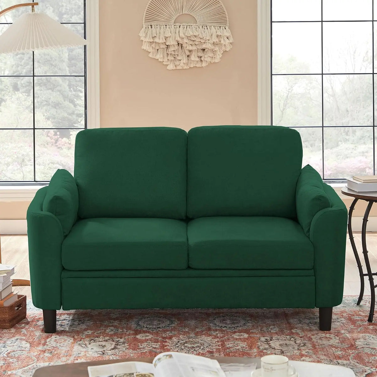 50" Mid-Century Fabric Loveseat Tufted Back Wood Legs 2-Seater Living Room Small Space Grey, Customized