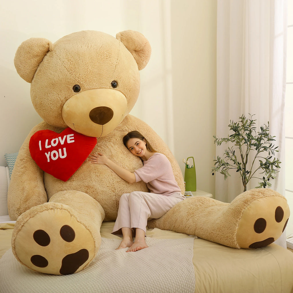 310cm / 10ft Huge Apricot Plush Bear Holding Heart - Massive Gift & Decor for Girlfriend,Boyfriend，Cuddly Gift for Kids Birthday