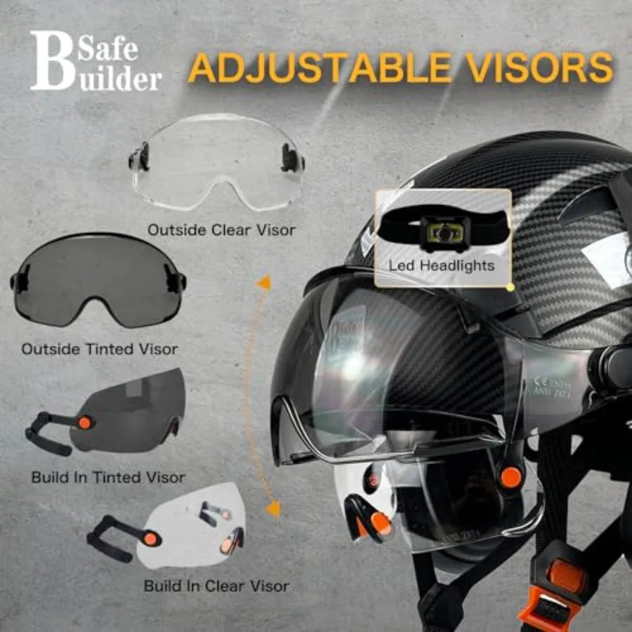 Industrial Safety Helmet with Visor and Ear Muffs for Construction Workers Vented Hard Hat with Enhanced Head Protection Meetin