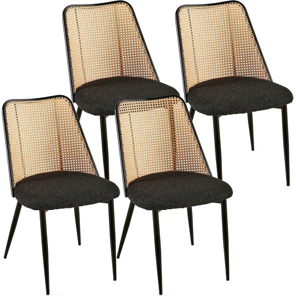 Black Upholstered Dining Chairs Set of 4, Woven Cane Accent Chairs for Kitchen and Dining Rooms, Suitable for Restaurants