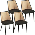 Black Upholstered Dining Chairs Set of 4, Woven Cane Accent Chairs for Kitchen and Dining Rooms, Suitable for Restaurants