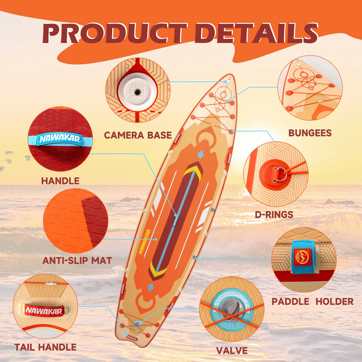 Nawakar Inflatable Paddle Board 400x100x15cm Big Size Stand Up Paddling Board SUP Waterproof Surf Sup Board with SUP Accessories