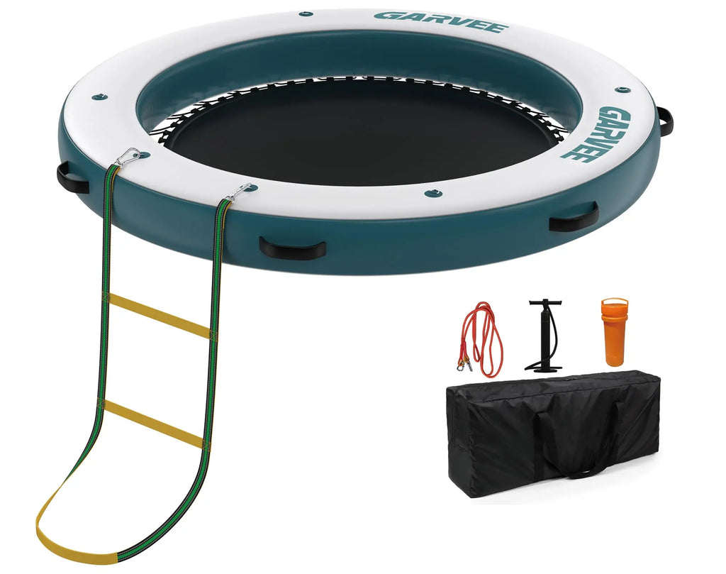 8FT Inflatable Floating Dock with Mesh Swim Area, Floating Platform for Lake Ocean Pool, Non-Slip EVA Water Hammock Raft