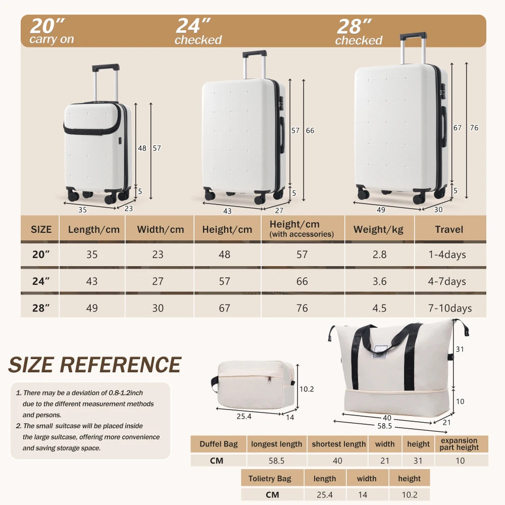 Hardside Luggage Set 5 Piece with Bags 20" Half-opening Carry on With USB Port Expandable 24"/28" Double Spinner Wheels TSA Lock
