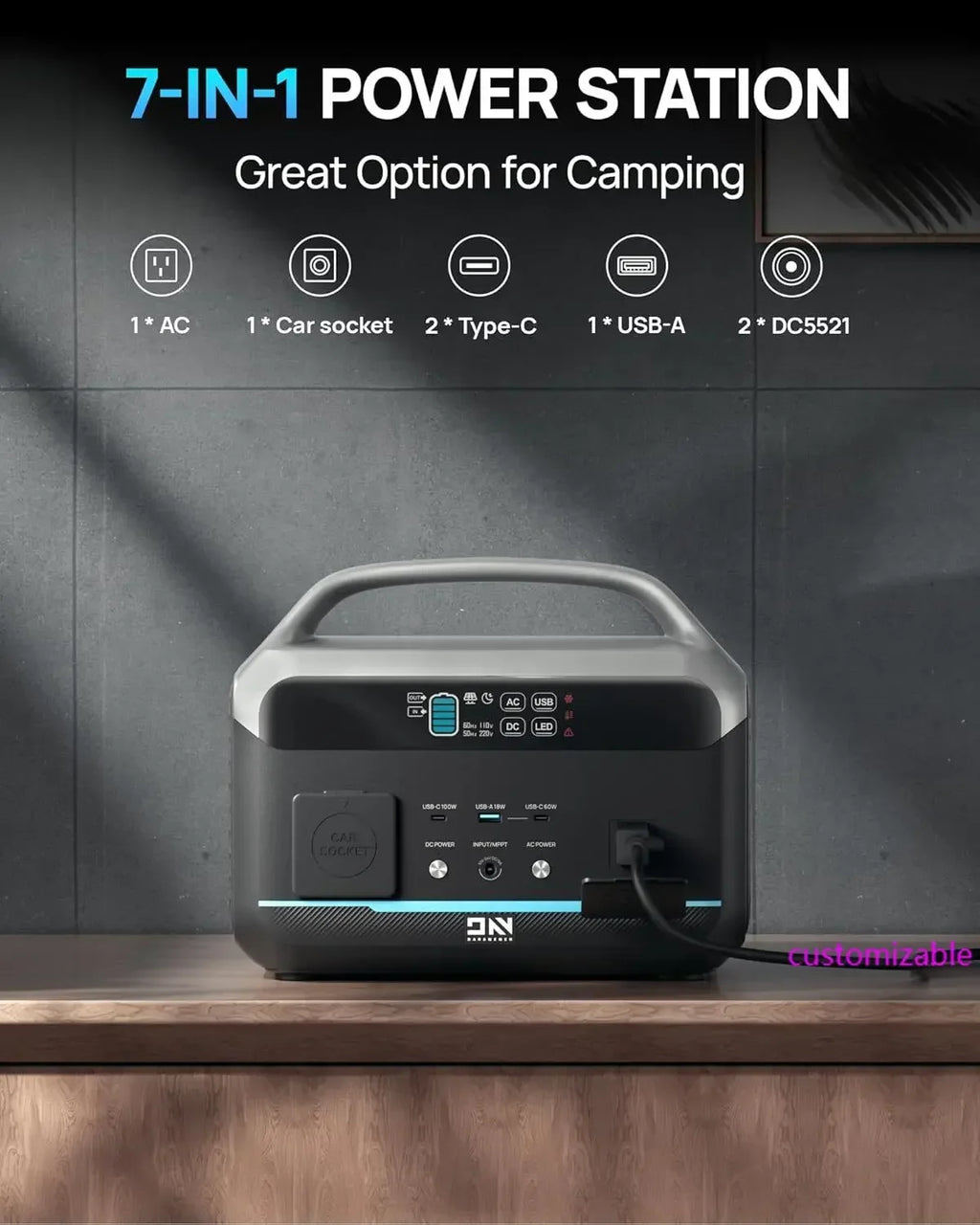 Portable Power Station 600W (1200W Surge), 576Wh (180,000mAh) Solar Generator,LFP Battery 1Hour Fast Charging, 100W USB-C Output