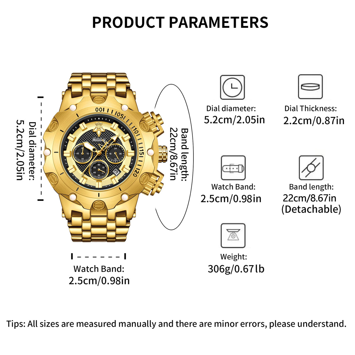 YaLaLuSi Women's Fashion Sport Watch Men's Gold Strap Luxury Waterproof Multifunctional Atmospheric Dial Gift Box Free Shipping