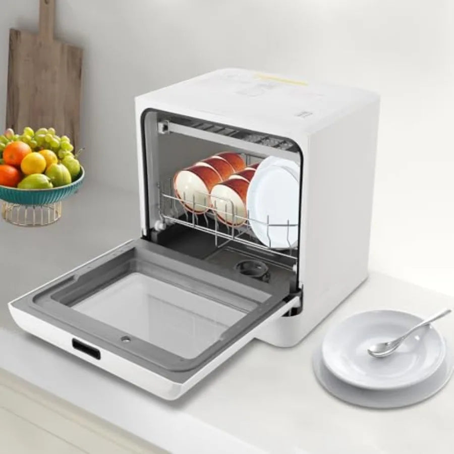 Portable Countertop Dishwasher 6.8L with 4 Washing Modes 800W for Home and Dormitory Use in White Fits 4-6 Place Settings
