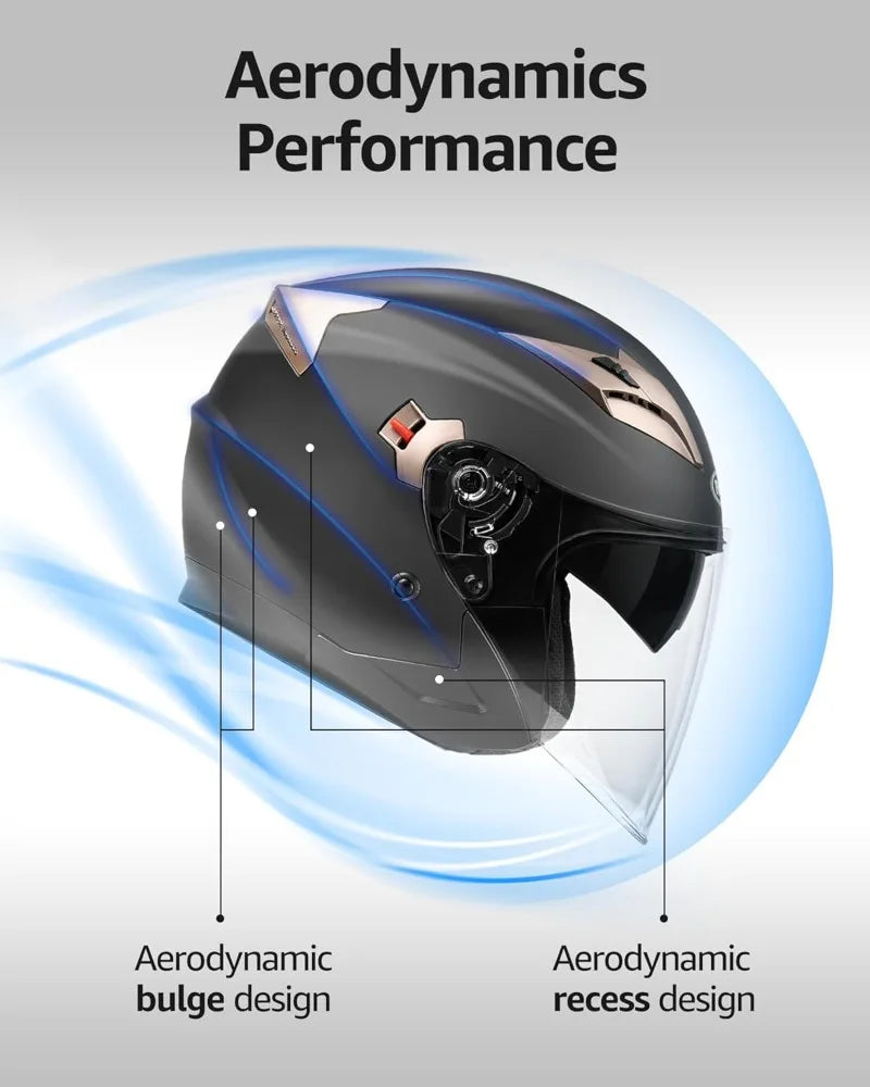 DOT Approved Open Face 3/4 Motorcycle Helmet Dual Visor Quick Release for Adults Men Women Moped Scooter Street Riding