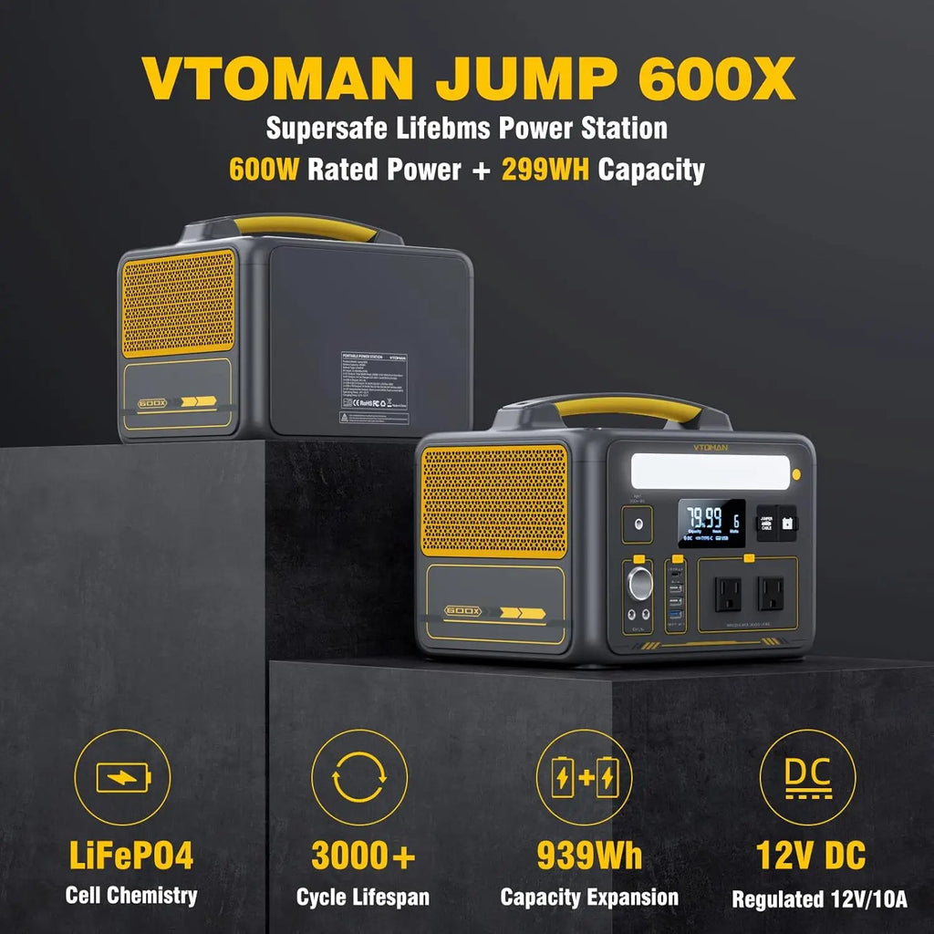 Jump 600X Portable Power Station 600W, 299Wh Solar Generator LiFePO4 Battery Power Station with Jump Start for Car, 1200W AC Out