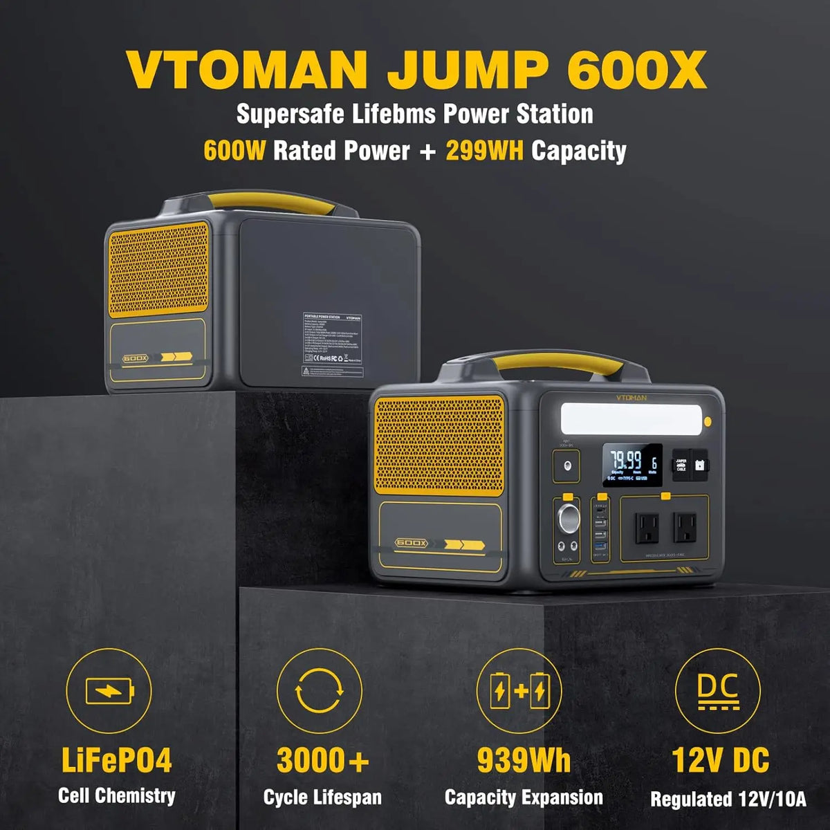 Jump 600X Portable Power Station 600W, 299Wh Solar Generator LiFePO4 Battery Power Station with Jump Start for Car, 1200W AC Out