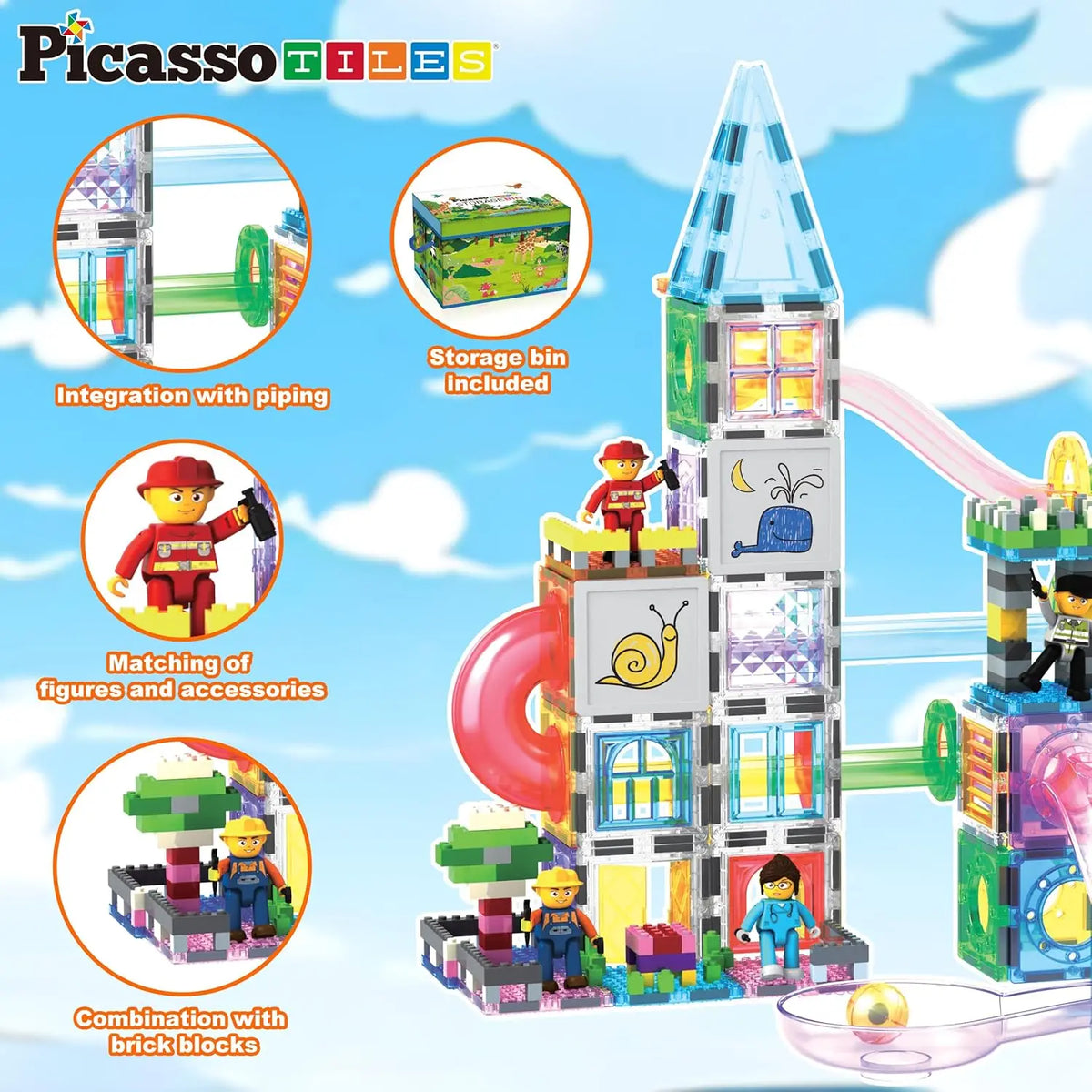650PCS Magnetic Marble Run Tiles and Brick Combo Magnet Tile Building Blocks Magnet Set with Character Action Figures Educationa