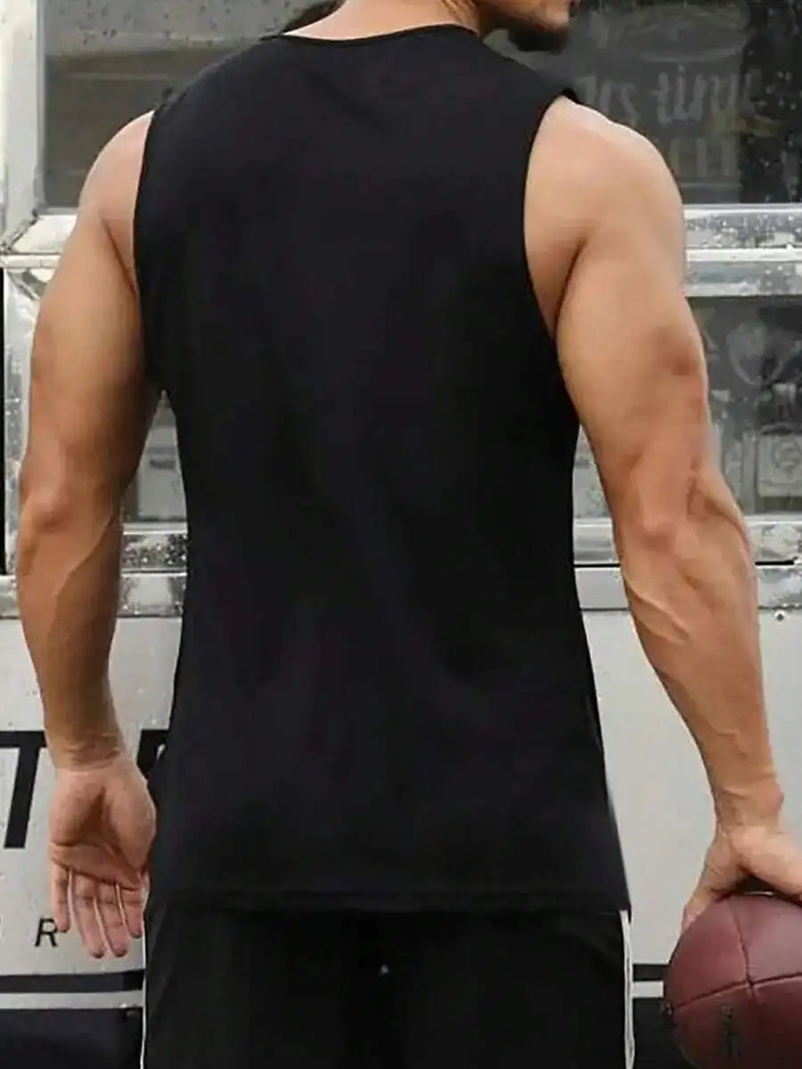 Men's Black Sleeveless Tank Top with Minimalist Color Bar Graphic
