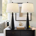 Set of 2 Modern Black Table Lamps with Dimmable Touch Control, USB Charging Port for Living Room Bedroom