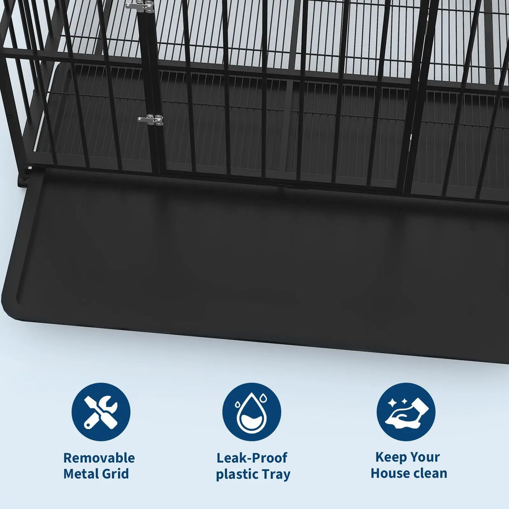 36/42/48 Inch Heavy Duty Stainless Steel Dog Crate Escape Proof Indestructible Dog Kennel  With Wheels & Removable Tray