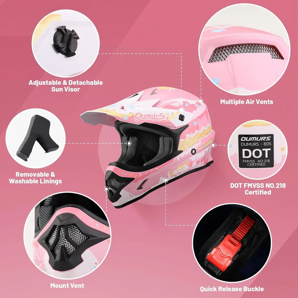 Adult ATV Dirt Bike Helmet with Goggles Gloves Mask Adjustable Sun Visor Motorcycle Adults Helmet Off-Road Motocross Downhill Mo