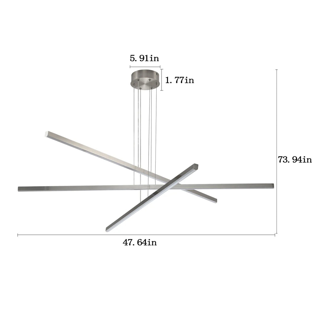 48" Modern LED Chandelier - Geometric 3-Arm Design, Adjustable Hanging, Sleek Metal Finish for Dining Room, Living Room & Office