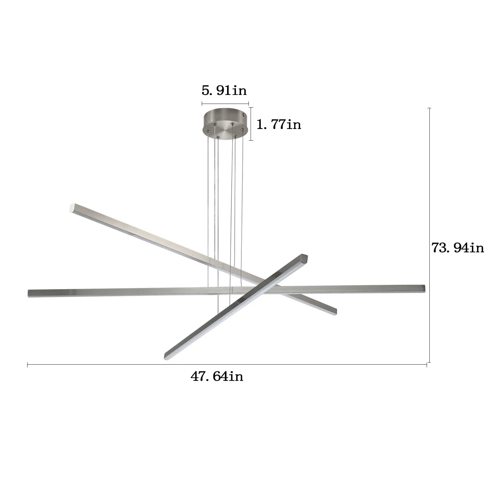 48" Modern LED Chandelier - Geometric 3-Arm Design, Adjustable Hanging, Sleek Metal Finish for Dining Room, Living Room & Office