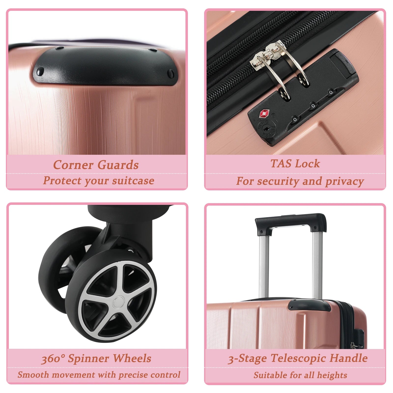 20 24 28" Rolling Luggage, Lightweight Durable ABS Suitcase with 360° Spinner Wheel, TSA Lock, Airline-Approved Travel Carry On