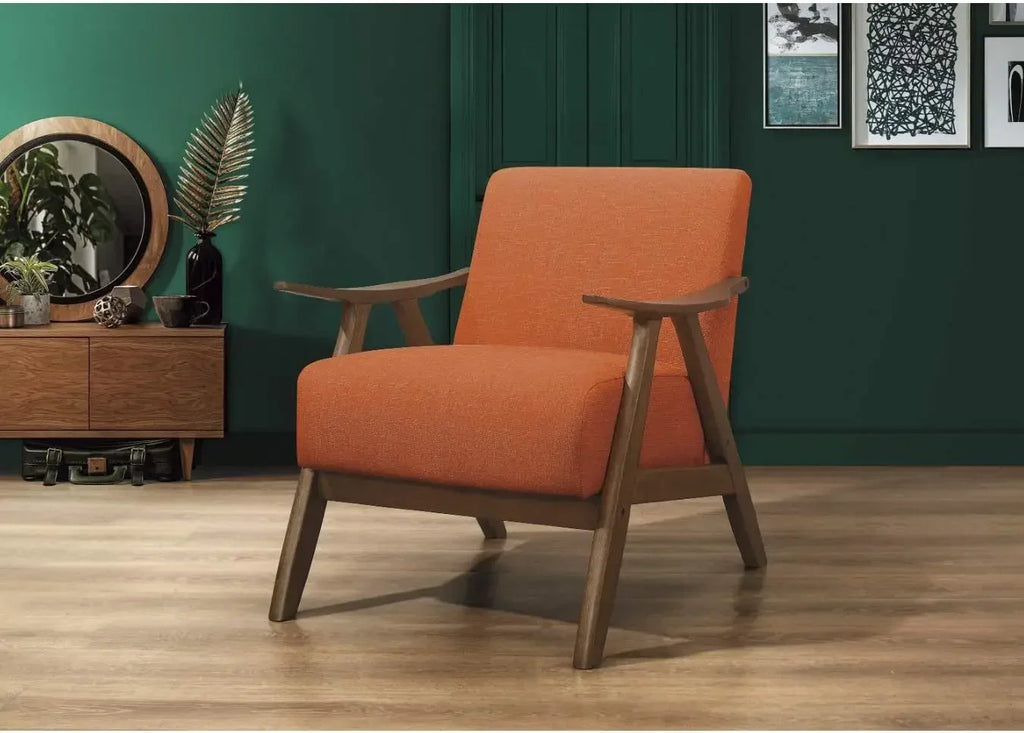 [Free Shipping!]Mid Century Modern Accent Chair with Solid Wood Frame in Walnut Finish, Upholstered Living Room Lounge Arm Chair
